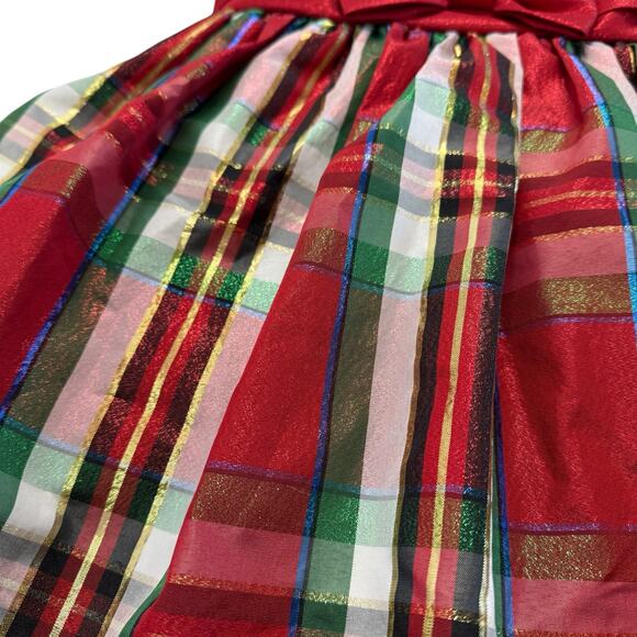BONNIE JEAN Holiday Metallic Plaid Dress Size 6X Girls Red Green White Party Bow - Picture 5 of 5